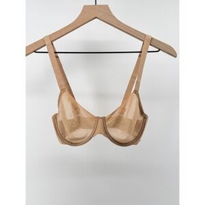 SKIMS No Show Unlined Balconette Bra Women 32D Nude Sheer Mesh Underwire